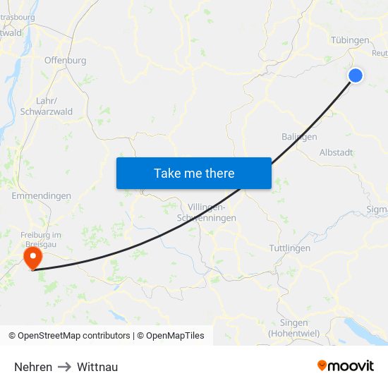 Nehren to Wittnau map