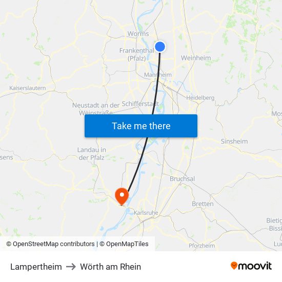 Lampertheim to Wörth am Rhein map