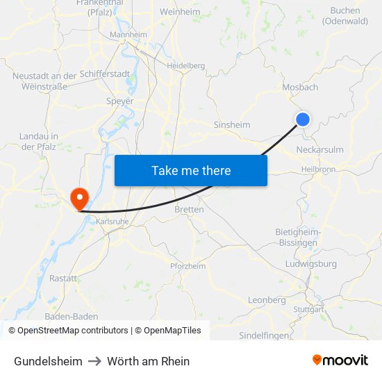 Gundelsheim to Wörth am Rhein map