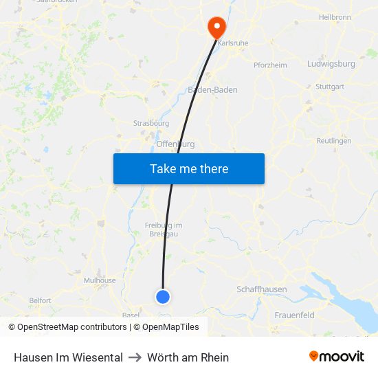 Hausen Im Wiesental to Wörth am Rhein map