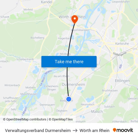 Verwaltungsverband Durmersheim to Wörth am Rhein map