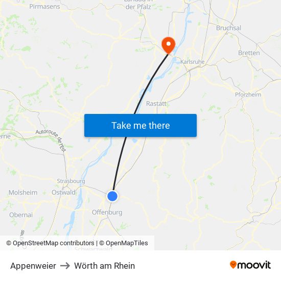 Appenweier to Wörth am Rhein map