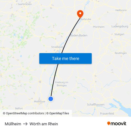 Müllheim to Wörth am Rhein map