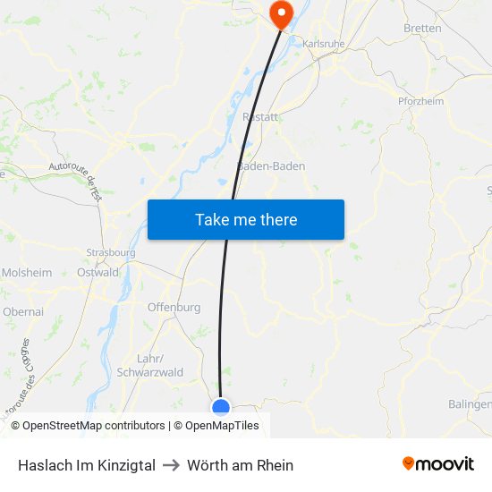 Haslach Im Kinzigtal to Wörth am Rhein map