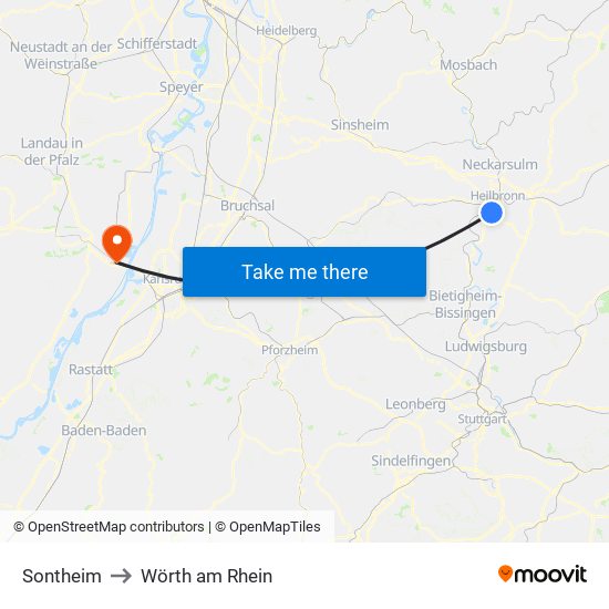 Sontheim to Wörth am Rhein map