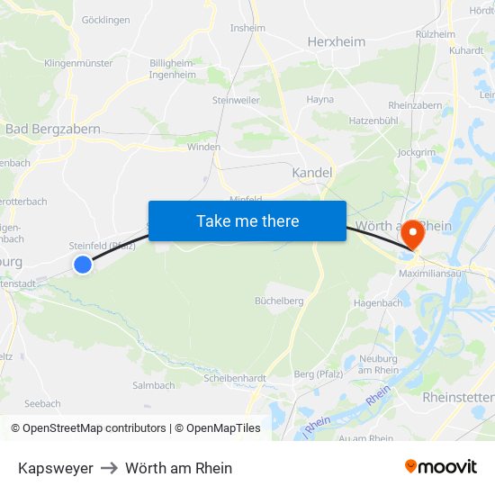 Kapsweyer to Wörth am Rhein map
