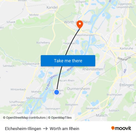 Elchesheim-Illingen to Wörth am Rhein map