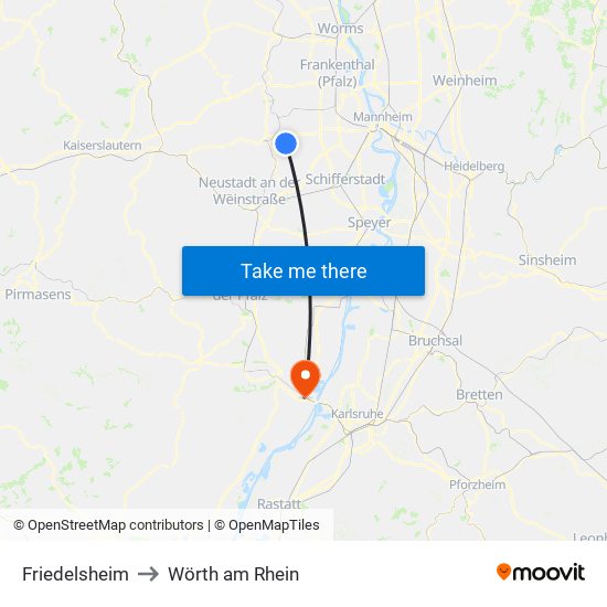 Friedelsheim to Wörth am Rhein map