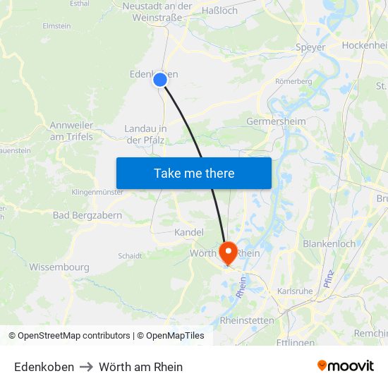 Edenkoben to Wörth am Rhein map