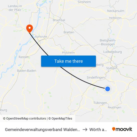 Gemeindeverwaltungsverband Waldenbuch/Steinenbronn to Wörth am Rhein map