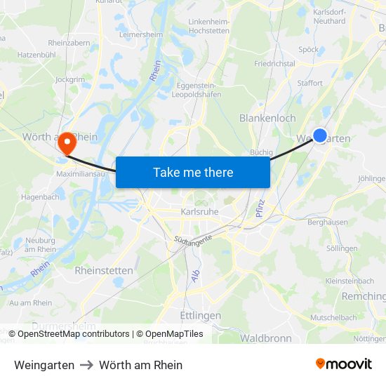 Weingarten to Wörth am Rhein map