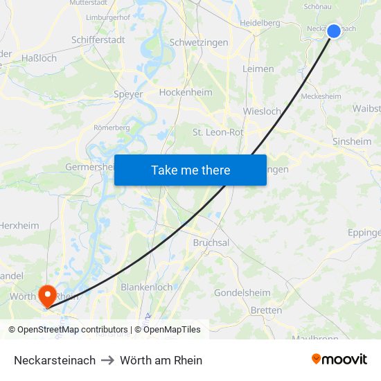 Neckarsteinach to Wörth am Rhein map