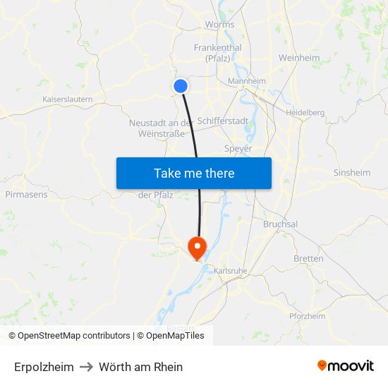 Erpolzheim to Wörth am Rhein map