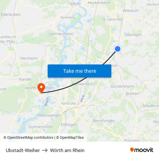 Ubstadt-Weiher to Wörth am Rhein map