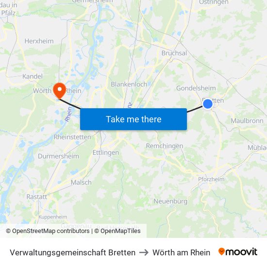 Verwaltungsgemeinschaft Bretten to Wörth am Rhein map