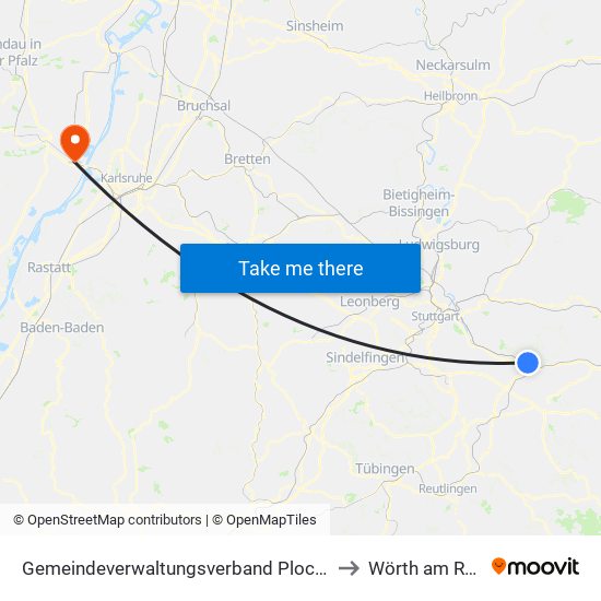 Gemeindeverwaltungsverband Plochingen to Wörth am Rhein map