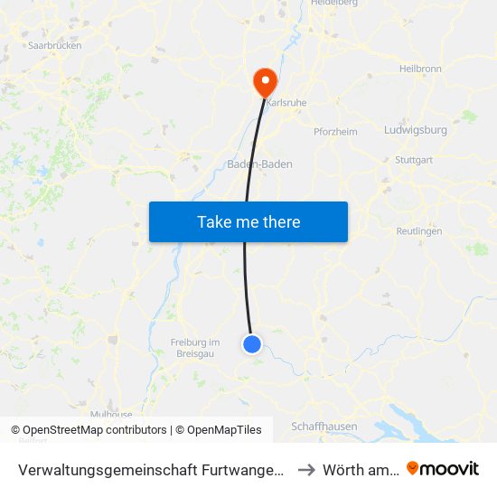 Verwaltungsgemeinschaft Furtwangen Im Schwarzwald to Wörth am Rhein map