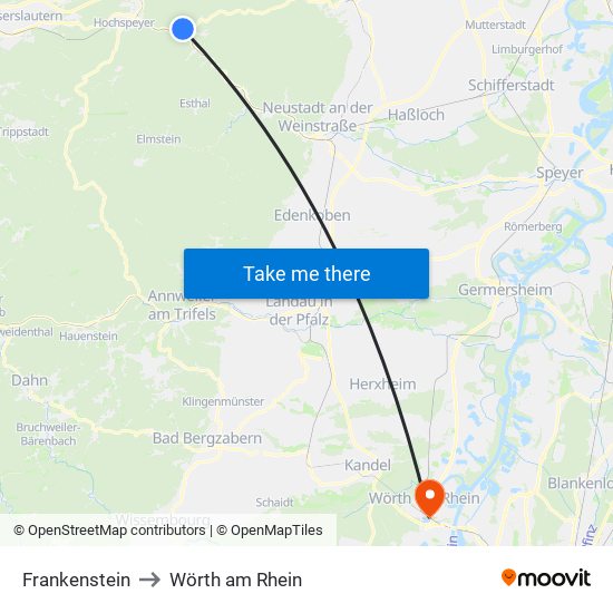 Frankenstein to Wörth am Rhein map