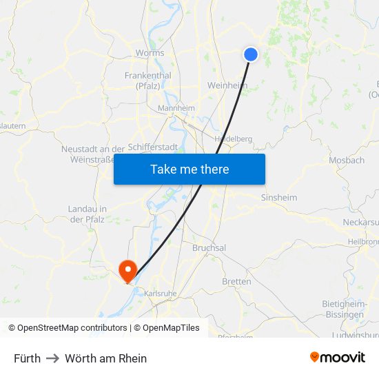 Fürth to Wörth am Rhein map