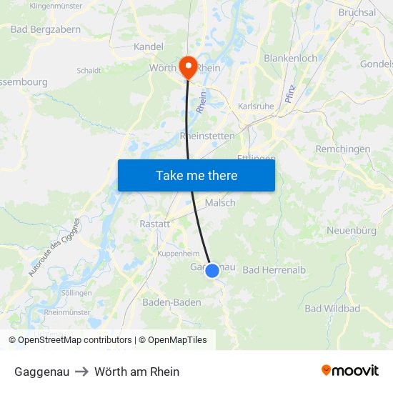 Gaggenau to Wörth am Rhein map