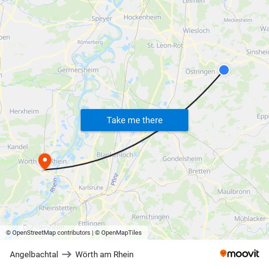 Angelbachtal to Wörth am Rhein map