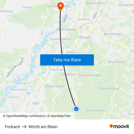 Forbach to Wörth am Rhein map