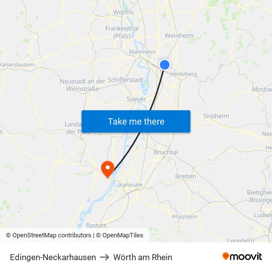 Edingen-Neckarhausen to Wörth am Rhein map