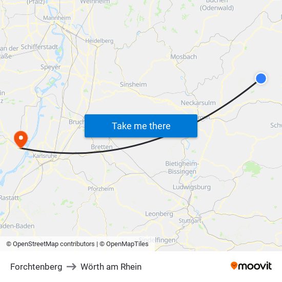 Forchtenberg to Wörth am Rhein map