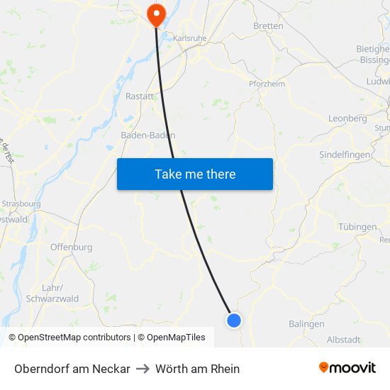 Oberndorf am Neckar to Wörth am Rhein map