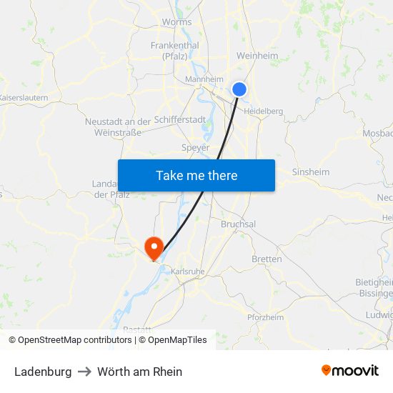 Ladenburg to Wörth am Rhein map