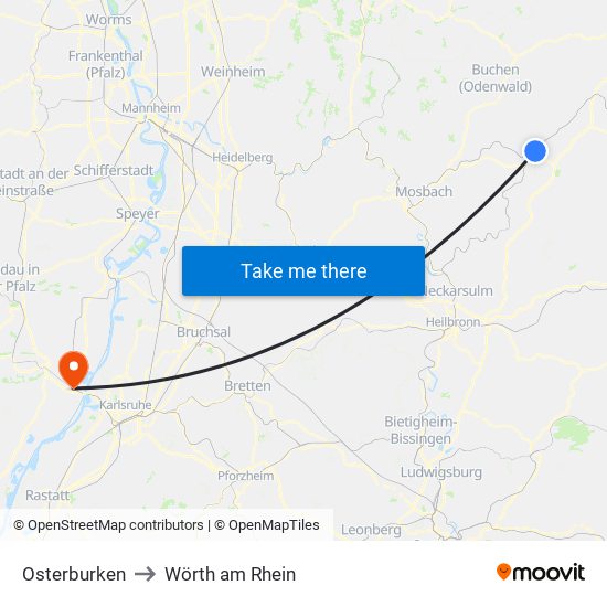 Osterburken to Wörth am Rhein map