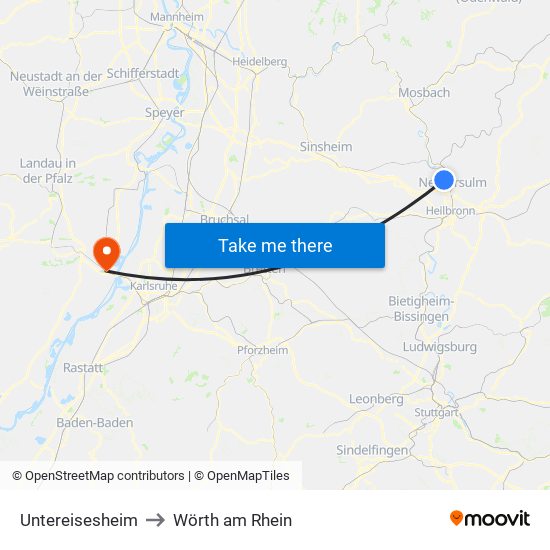 Untereisesheim to Wörth am Rhein map