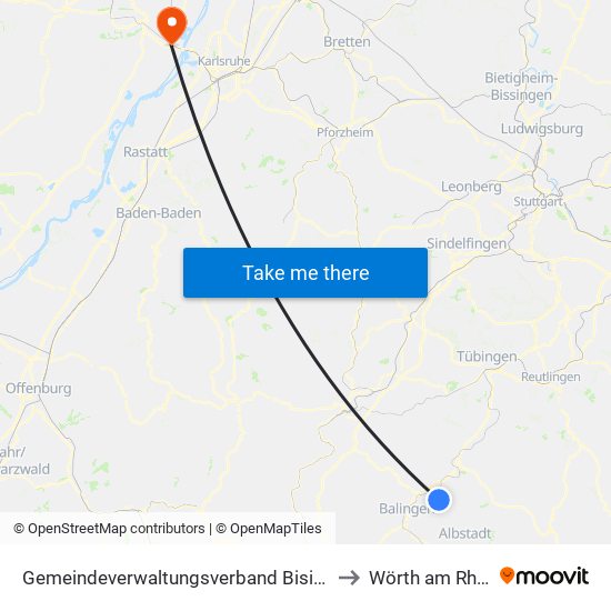 Gemeindeverwaltungsverband Bisingen to Wörth am Rhein map