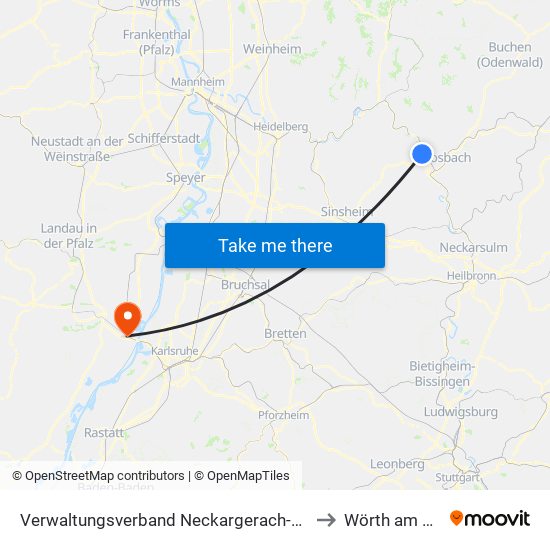 Verwaltungsverband Neckargerach-Waldbrunn to Wörth am Rhein map