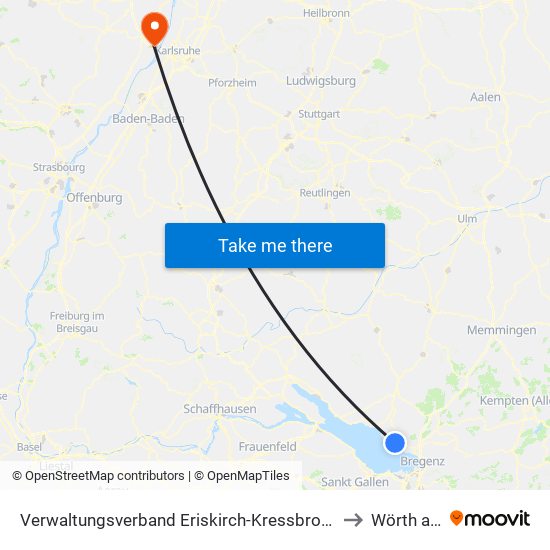 Verwaltungsverband Eriskirch-Kressbronn am Bodensee-Langenargen to Wörth am Rhein map