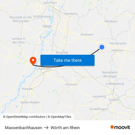 Massenbachhausen to Wörth am Rhein map