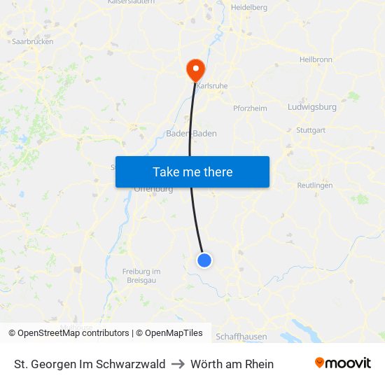 St. Georgen Im Schwarzwald to Wörth am Rhein map