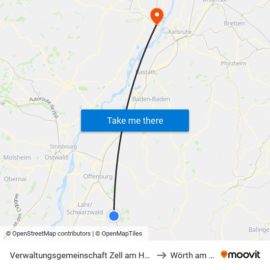 Verwaltungsgemeinschaft Zell am Harmersbach to Wörth am Rhein map