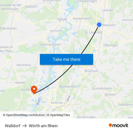 Walldorf to Wörth am Rhein map