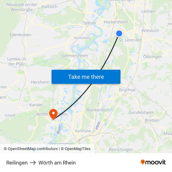 Reilingen to Wörth am Rhein map