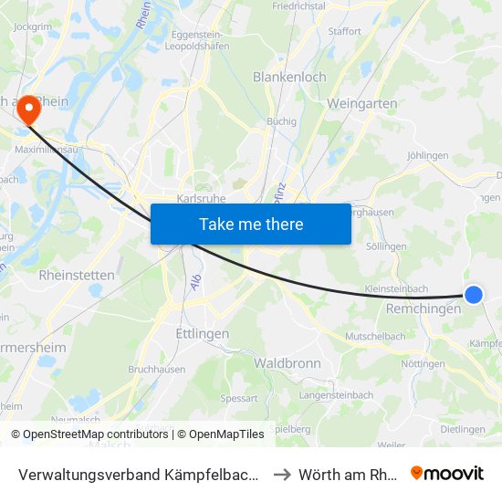Verwaltungsverband Kämpfelbachtal to Wörth am Rhein map