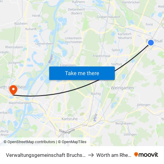 Verwaltungsgemeinschaft Bruchsal to Wörth am Rhein map