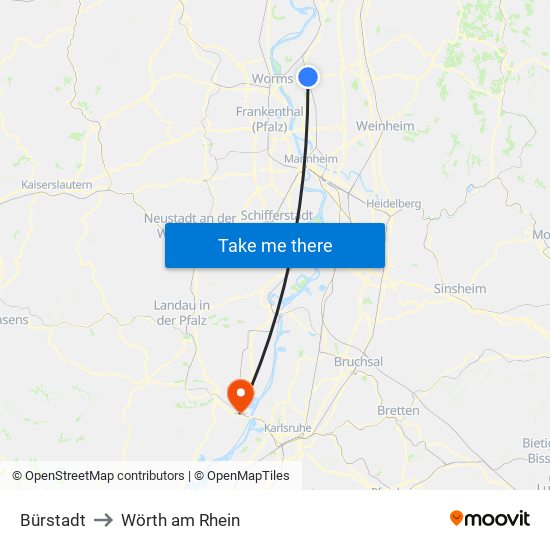 Bürstadt to Wörth am Rhein map
