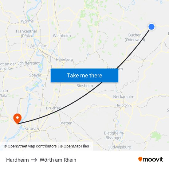 Hardheim to Wörth am Rhein map