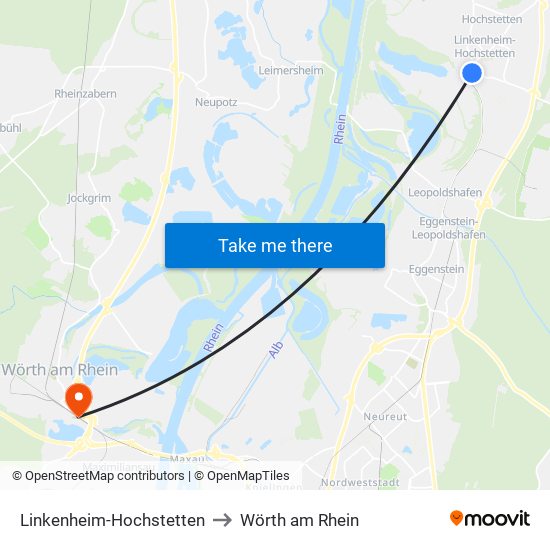 Linkenheim-Hochstetten to Wörth am Rhein map