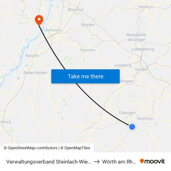 Verwaltungsverband Steinlach-Wiesaz to Wörth am Rhein map