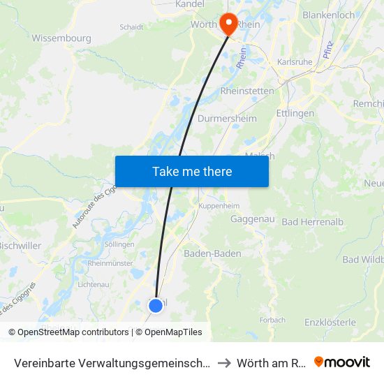 Vereinbarte Verwaltungsgemeinschaft Bühl to Wörth am Rhein map