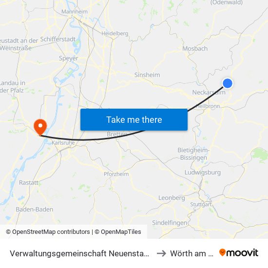 Verwaltungsgemeinschaft Neuenstadt am Kocher to Wörth am Rhein map