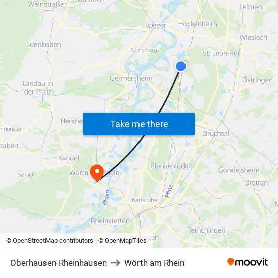 Oberhausen-Rheinhausen to Wörth am Rhein map