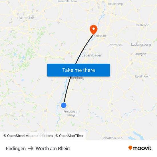 Endingen to Wörth am Rhein map